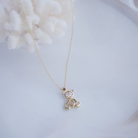 NEW 14K Gold Plated Diamond Bear Necklace - Picture 7 of 10